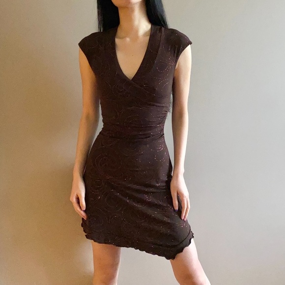 Vintage Dresses & Skirts - Vintage y2k brown mini dress with glitter